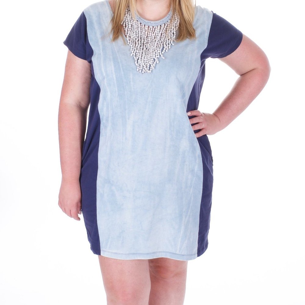 Tonle Color Block Shirt-Dress in Blue & Chambray - Picture 2 of 3